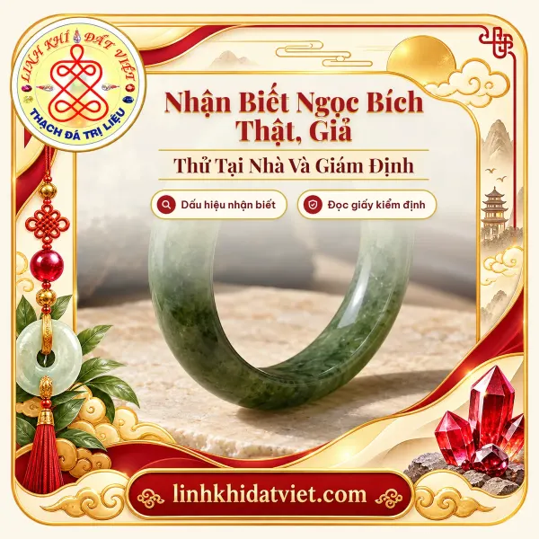 Vòng tay ngọc bích Nephrite bản liền tròn màu xanh lá, ảnh bìa bài Cách nhận biết ngọc bích thật giả