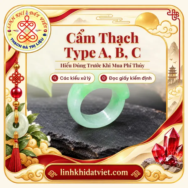 Nhẫn cẩm thạch mặt yên ngựa màu xanh lục, ảnh bìa bài Cẩm thạch Type A, B, C là gì
