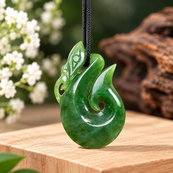 Mặt dây Maori lưỡi câu (Hei Matau) ngọc bích