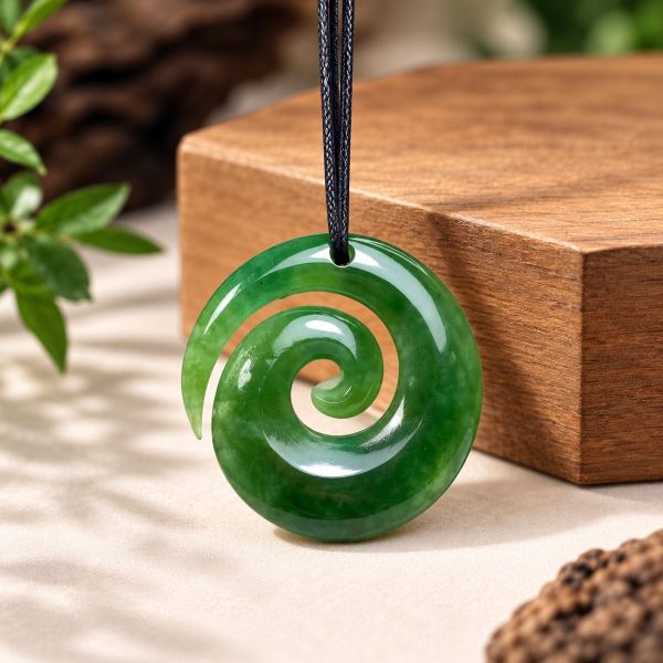 Mặt dây Maori xoắn Koru ngọc bích