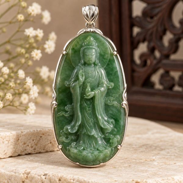 Mặt dây Quan Âm Bồ Tát ngọc bích
