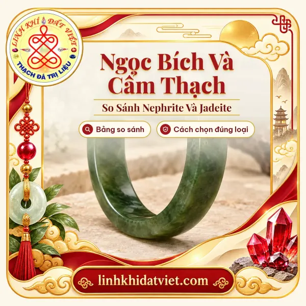 Vòng tay ngọc bích Nephrite bản dẹt, ảnh bìa bài Ngọc bích và cẩm thạch khác nhau thế nào
