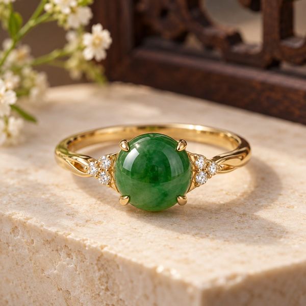 Nhẫn ngọc bích nữ mặt tròn
