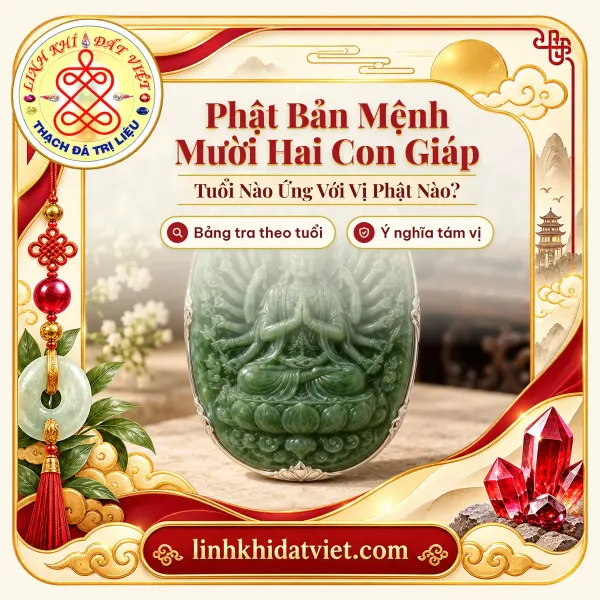Mặt dây Phật bản mệnh tuổi Tý Thiên Thủ Thiên Nhãn Quan Âm ngọc bích, ảnh bìa bài Phật bản mệnh 12 con giáp
