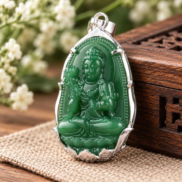 Mặt dây Phật bản mệnh tuổi Ngọ – Đại Thế Chí Bồ Tát ngọc bích