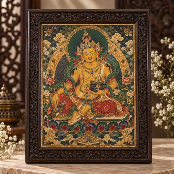 Tranh Hoàng Thần Tài (Jambhala) khung gỗ