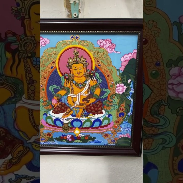 Tranh Hoàng Thần Tài (Jambhala) khung gỗ