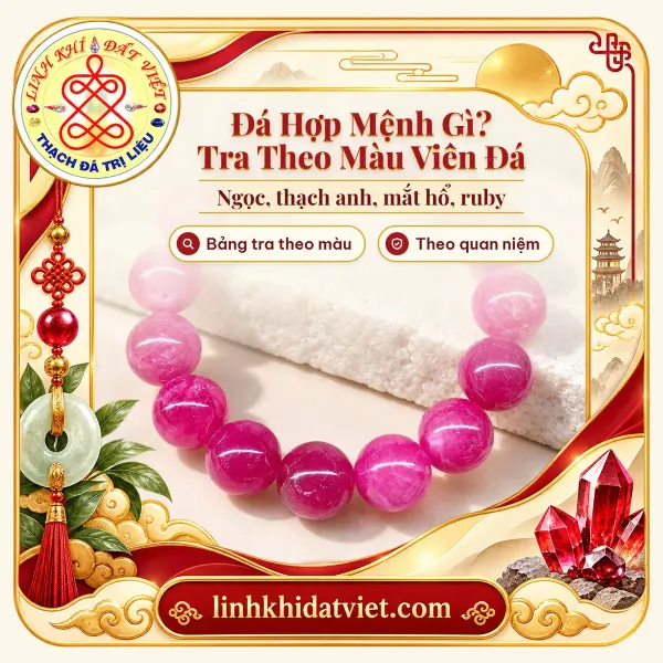 Ảnh bìa bài đá hợp mệnh gì, tra theo màu viên đá, nền vòng tay hạt ruby đỏ hồng