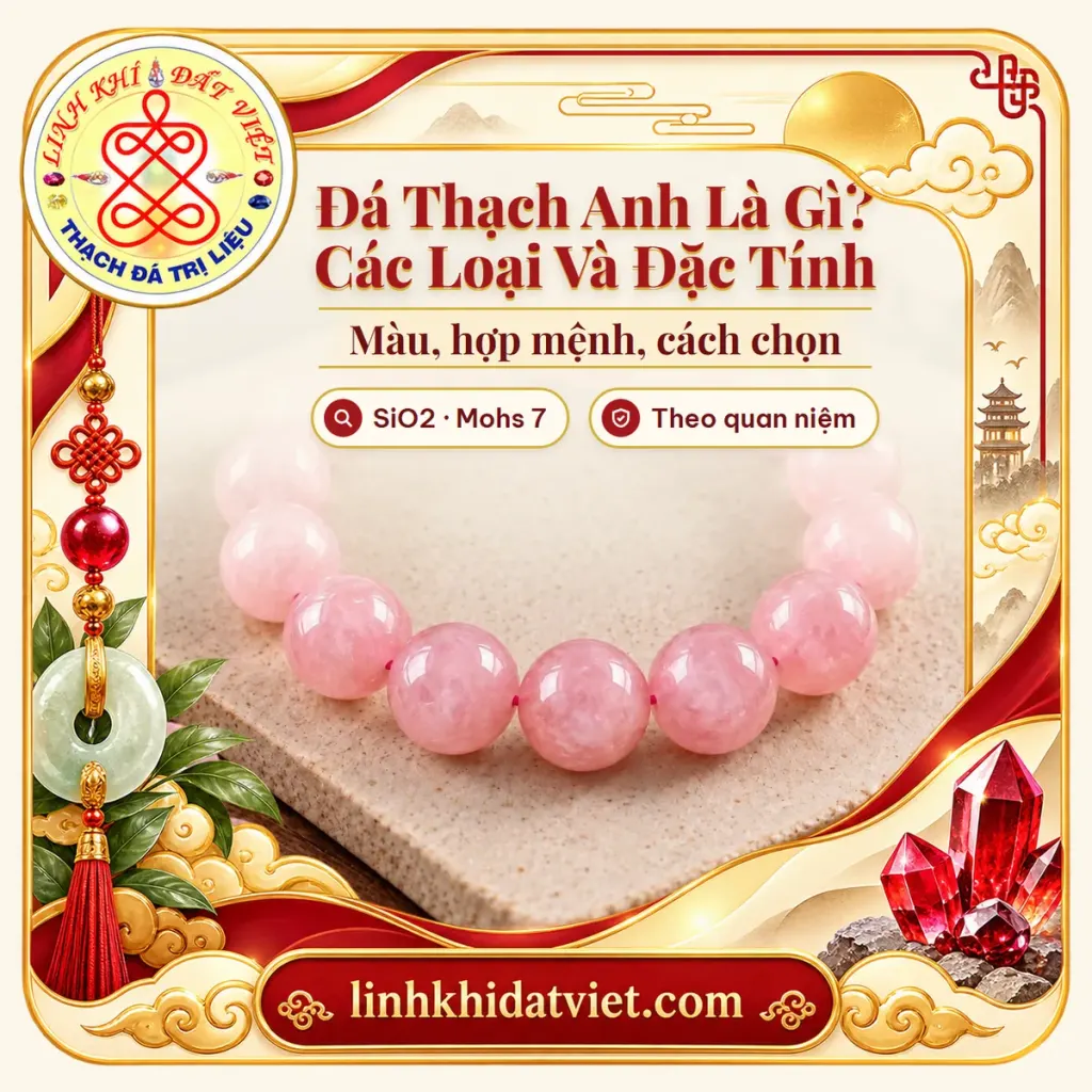 Vòng tay thạch anh hồng hạt tròn màu hồng phấn mờ sữa, minh họa bài đá thạch anh là gì và các loại thạch anh