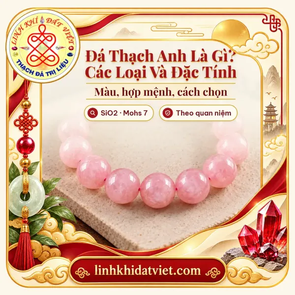 Vòng tay thạch anh hồng hạt tròn màu hồng phấn mờ sữa, minh họa bài đá thạch anh là gì và các loại thạch anh
