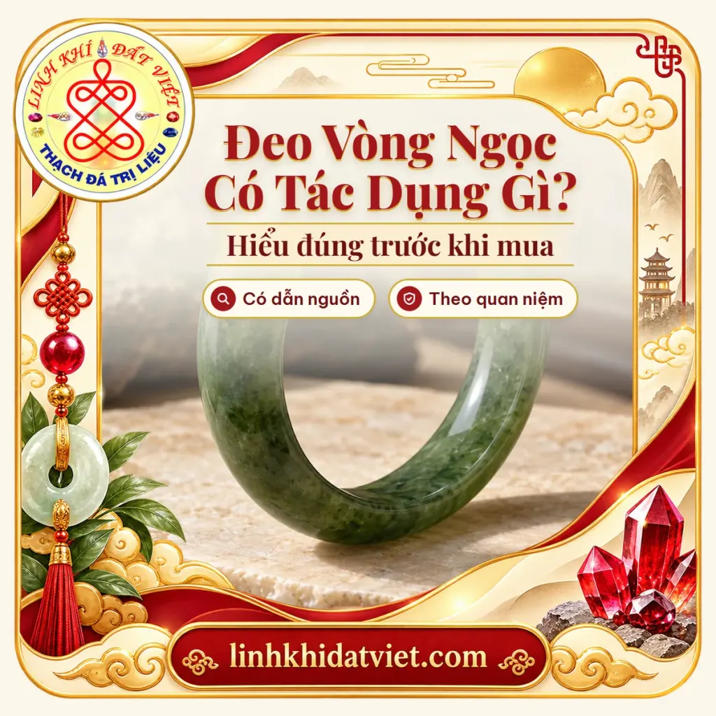 Ảnh bìa bài đeo vòng ngọc có tác dụng gì, nền vòng tay ngọc bích bản liền tròn màu xanh rêu