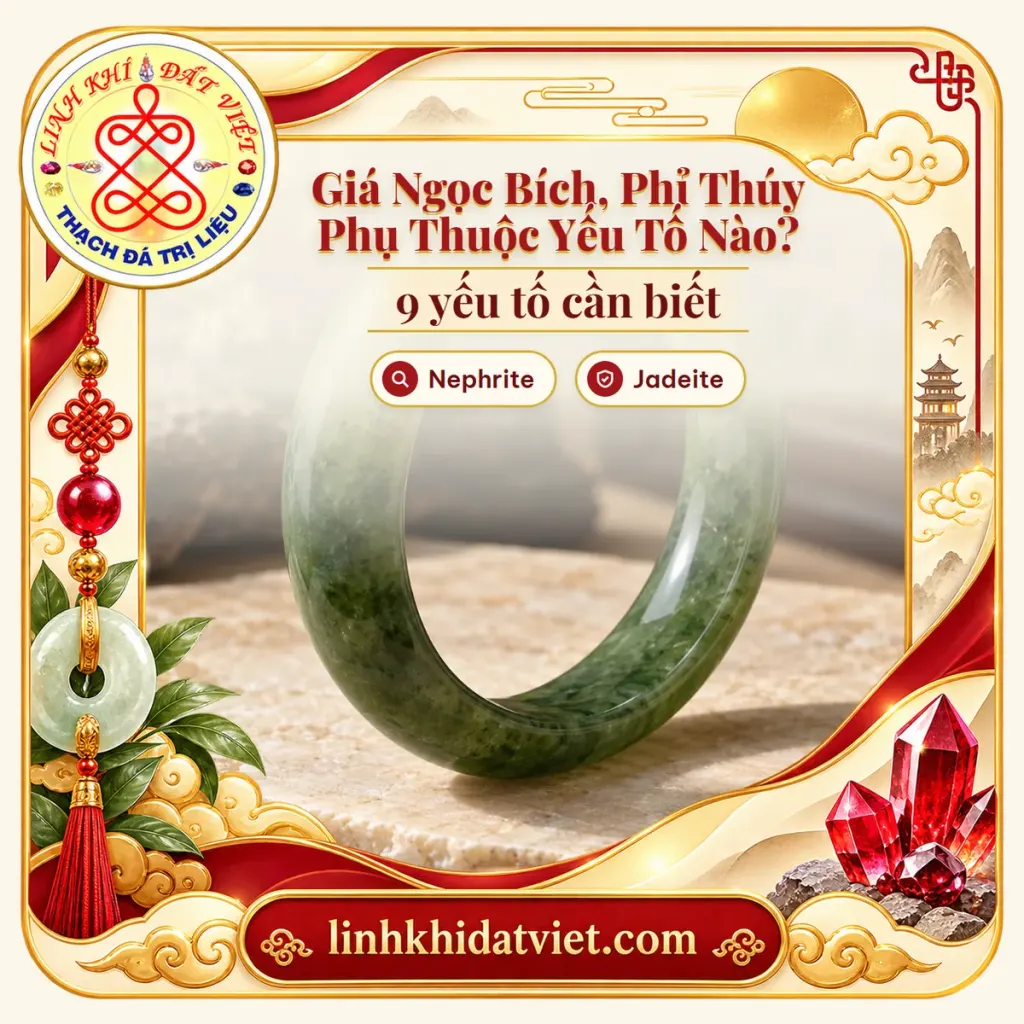 Vòng tay ngọc bích bản liền tròn Nephrite xanh rêu trên ảnh bìa bài giá ngọc bích và phỉ thúy phụ thuộc yếu tố nào