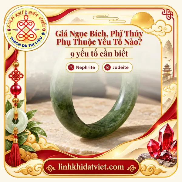 Vòng tay ngọc bích bản liền tròn Nephrite xanh rêu trên ảnh bìa bài giá ngọc bích và phỉ thúy phụ thuộc yếu tố nào