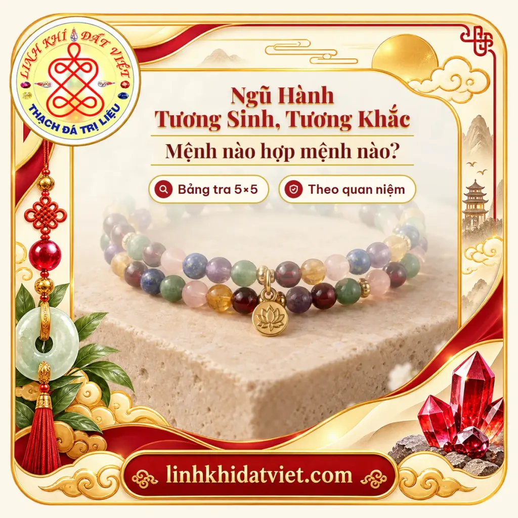 Ảnh bìa bài ngũ hành tương sinh tương khắc trên nền lắc tay đá đa sắc nhiều màu
