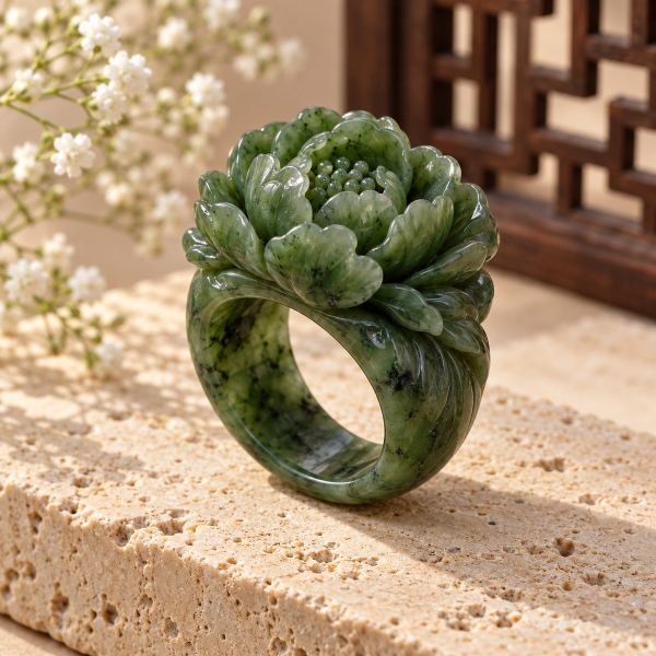 Nhẫn Hoa Mẫu Đơn Ngọc Bích