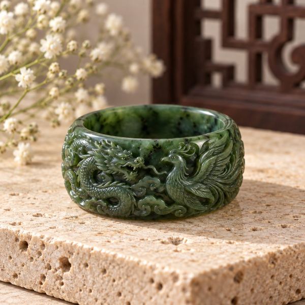 Nhẫn Long Phụng Ngọc Bích Chạm Tay