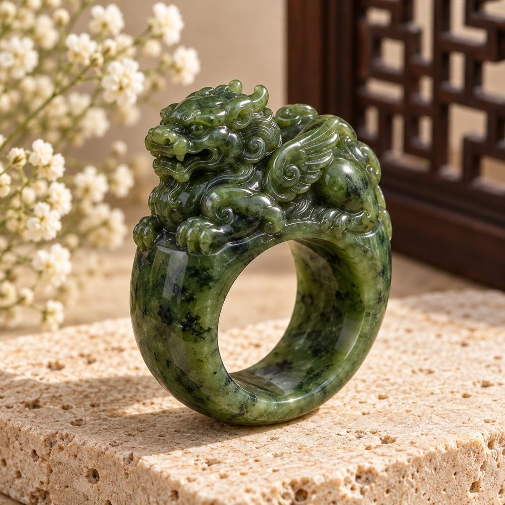 Nhẫn Tỳ Hưu Ngọc Bích Chạm Tay