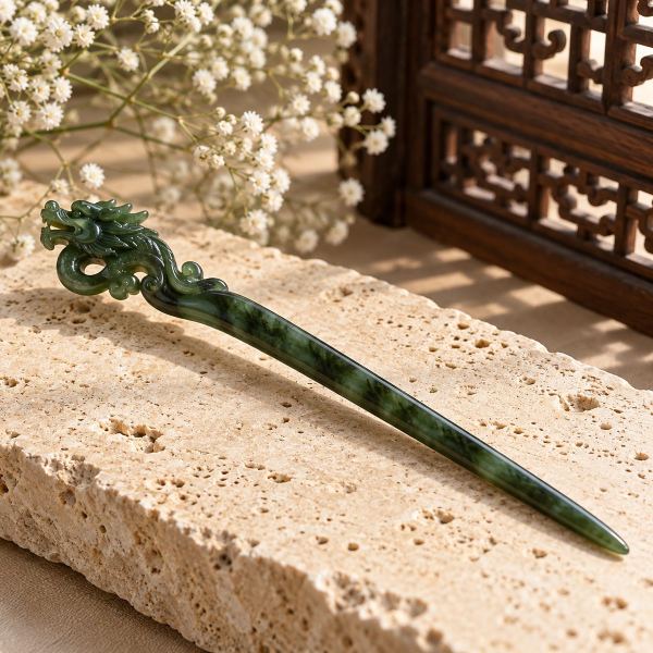 Trâm Cài Tóc Ngọc Bích Chạm Rồng