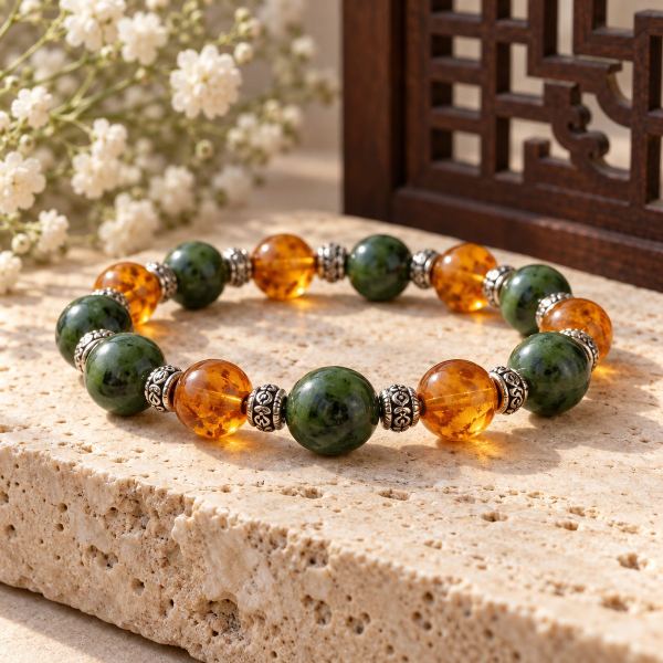 Vòng Chuỗi Ngọc Bích Mix Hổ Phách
