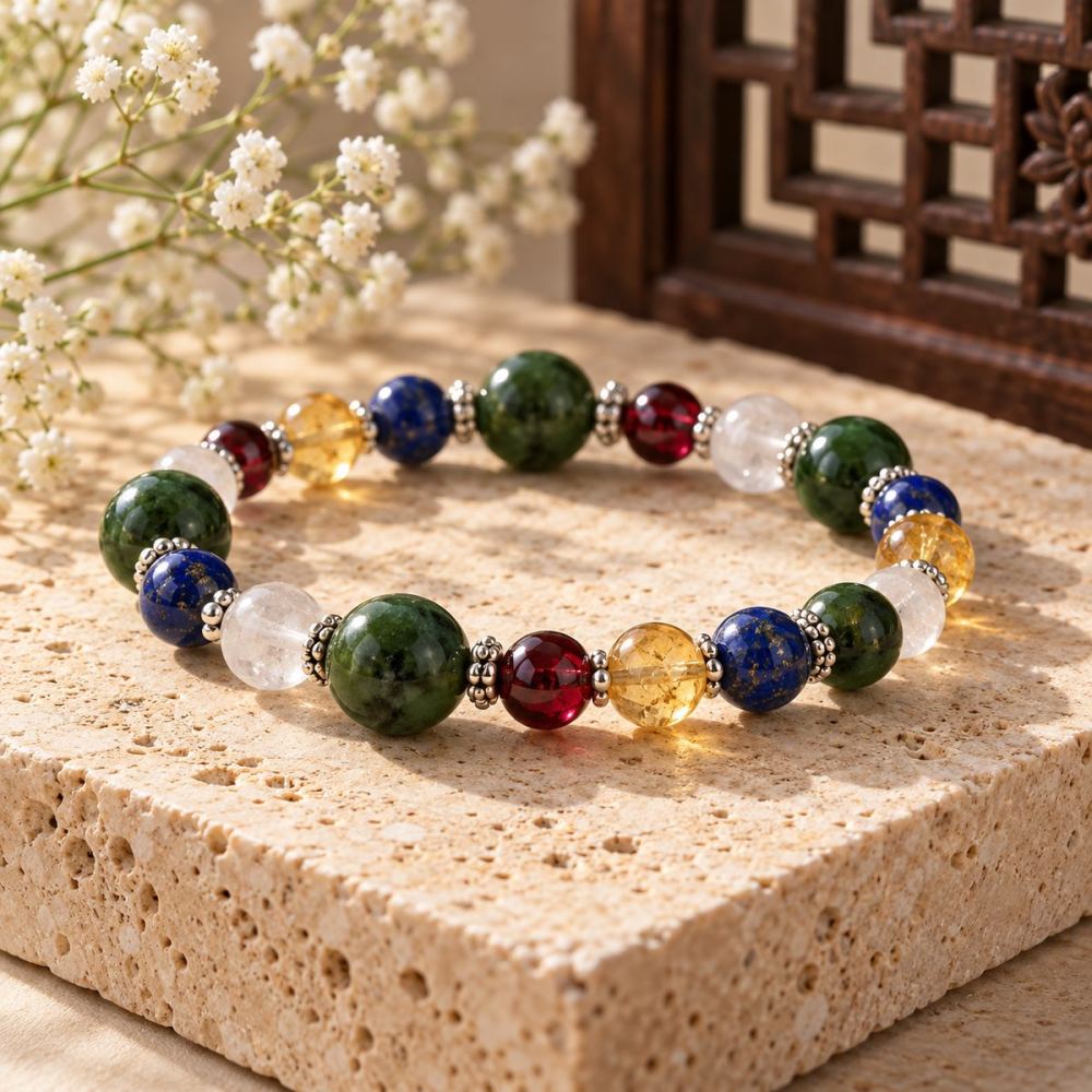 Vòng Tay Đa Bảo Ngọc Bích Mix Đá Màu